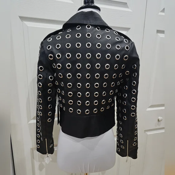 Unique Forever 21 Punk Goth Silver Grommet Black Faux Leather Jacket S